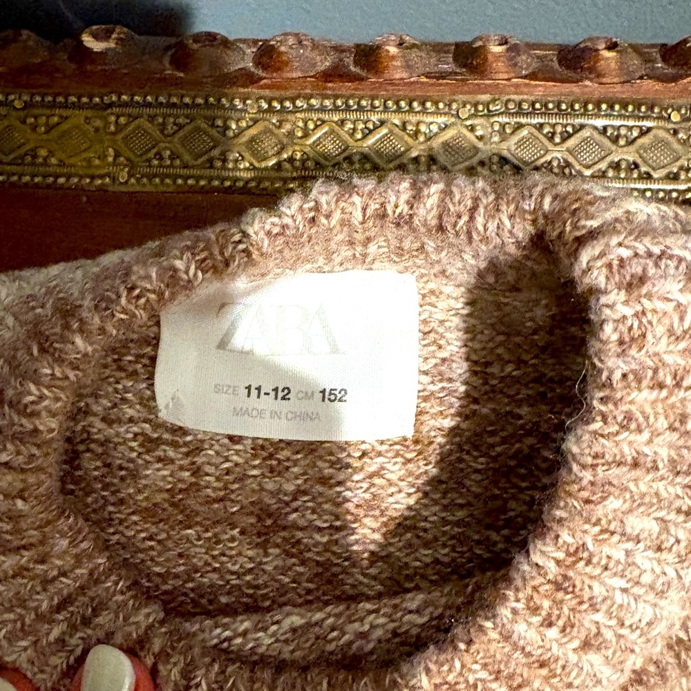 Zara Brown Crew Neck Sweater with Textured Knit kids 11/12
